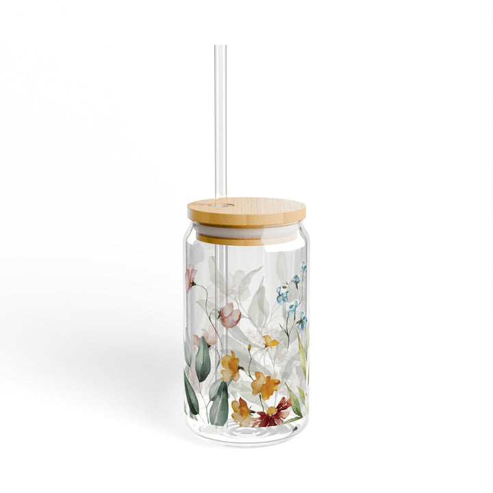 Watercolor Flower Motif - 16oz Sipper Glass - Designs by Mysh