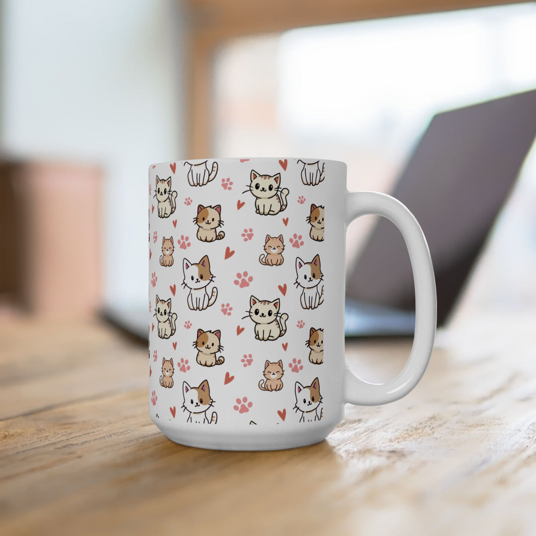 Kawaii Chibi Cats 15oz Ceramic Mug - Front view - Designs by Mysh