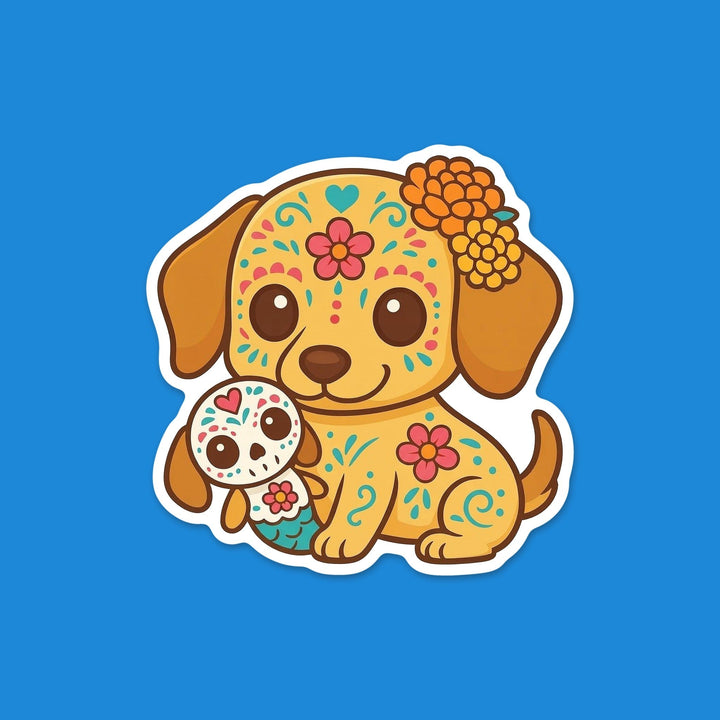 Sugar Skull Puppy Golden kawaii flexible fridge magnet – Designs by Mysh