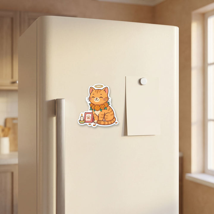 Pet Memorial Cat kawaii magnet on a refrigerator door