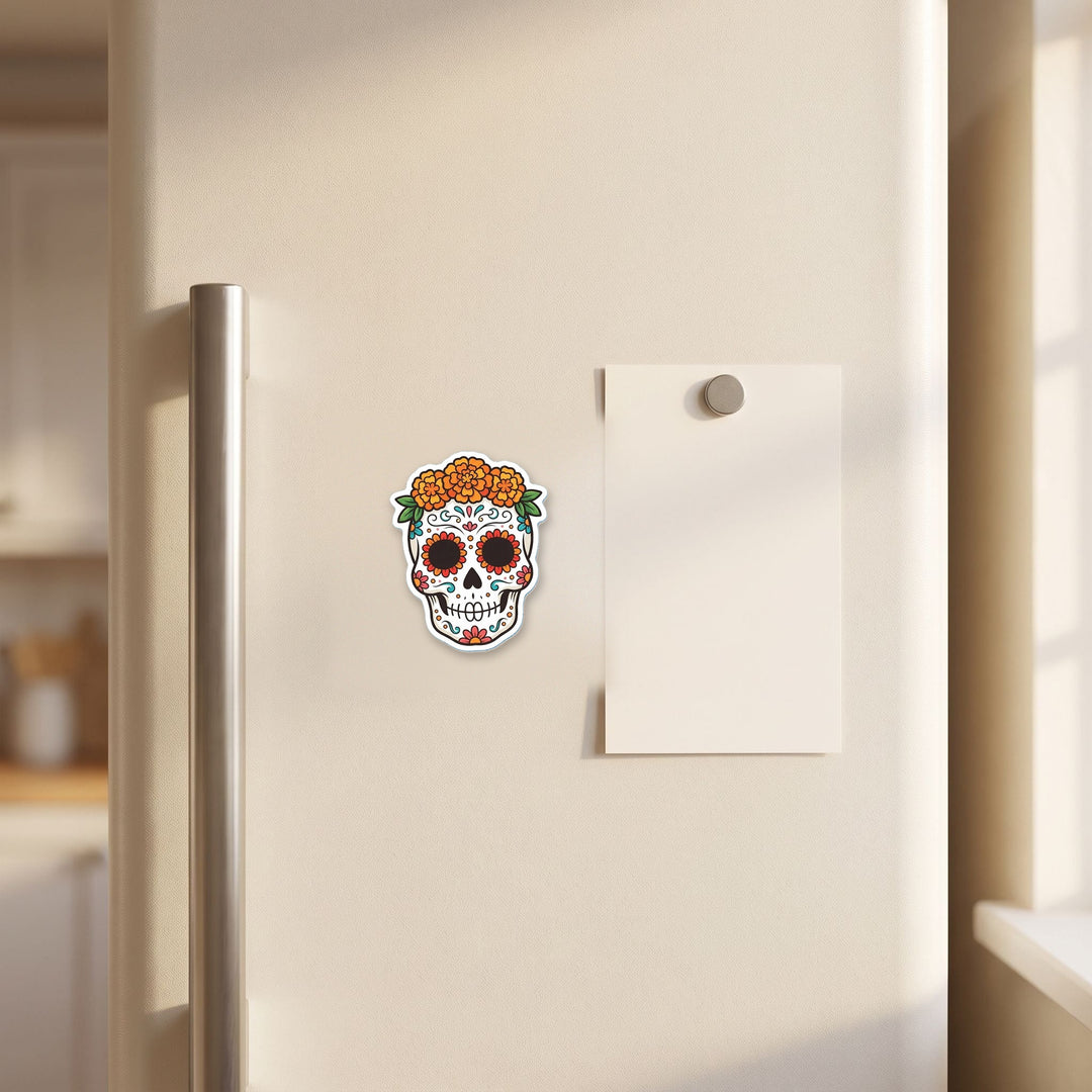 Sugar Skull magnet on a refrigerator door