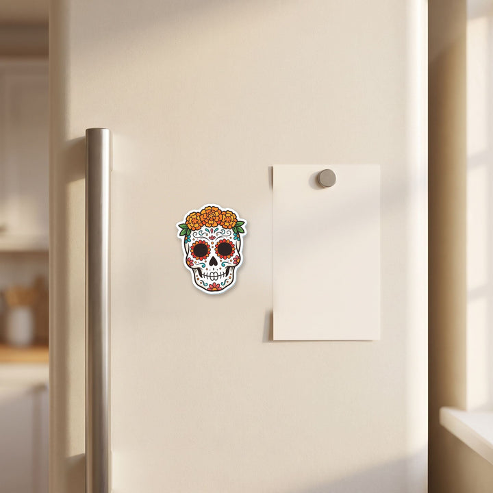 Sugar Skull magnet on a refrigerator door