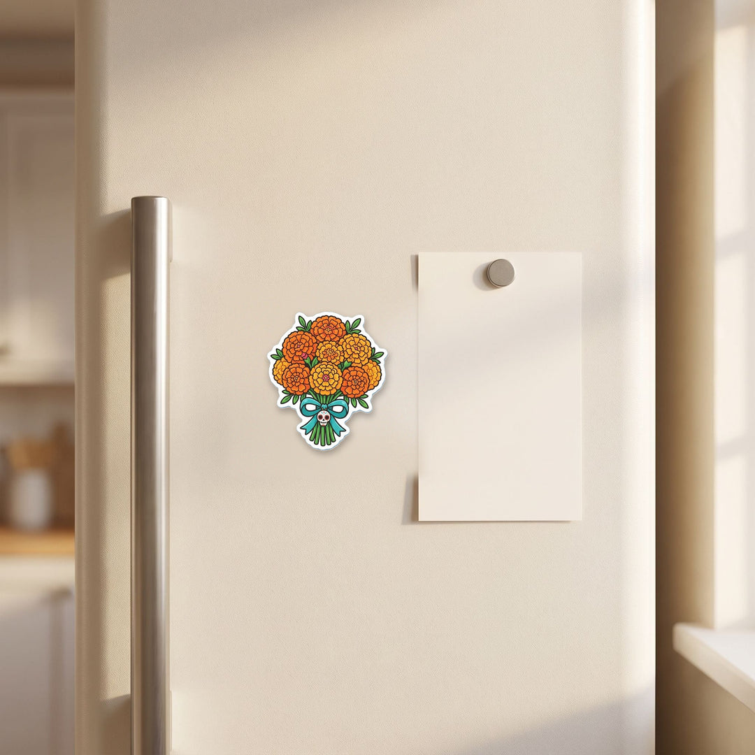 Marigold Bouquet magnet on a refrigerator door
