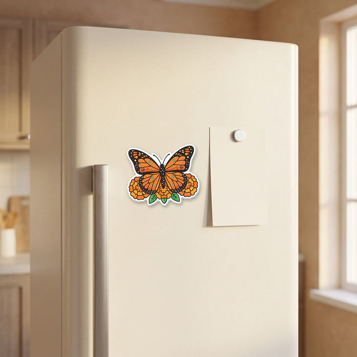 Monarch Butterfly magnet on a refrigerator door