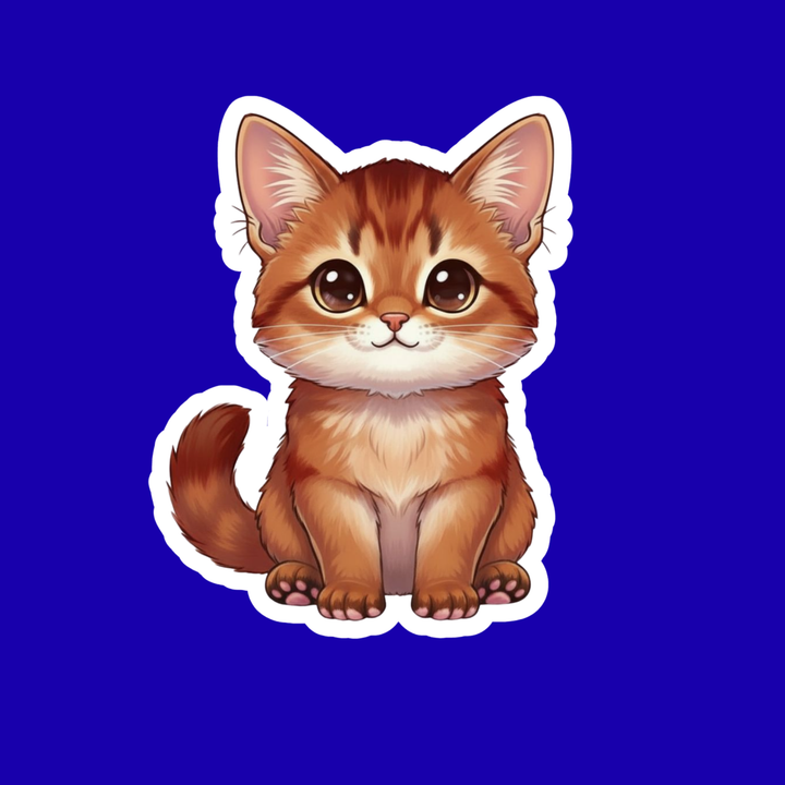 Illustration of a cute brown kitten on a blue background
