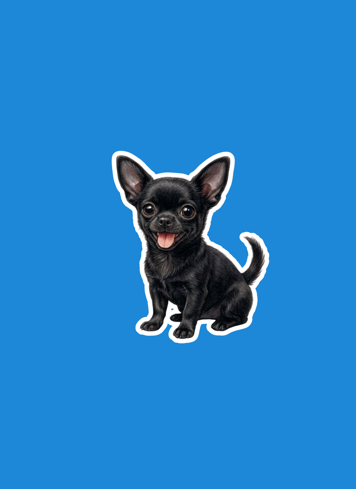 Black dog illustration on a blue background