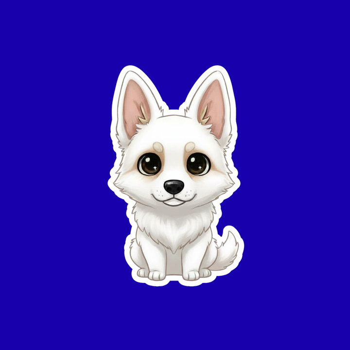 Cartoon dog sticker on a blue background