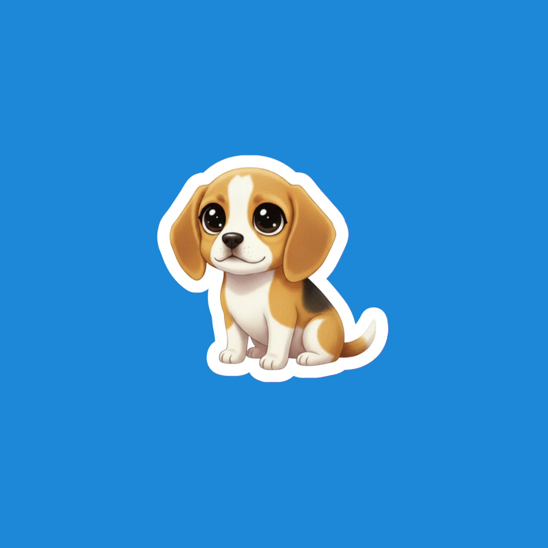 Cartoon dog sticker on a blue background