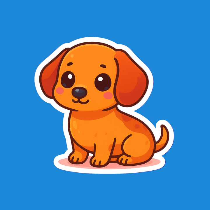 Cartoon dog sticker on a blue background
