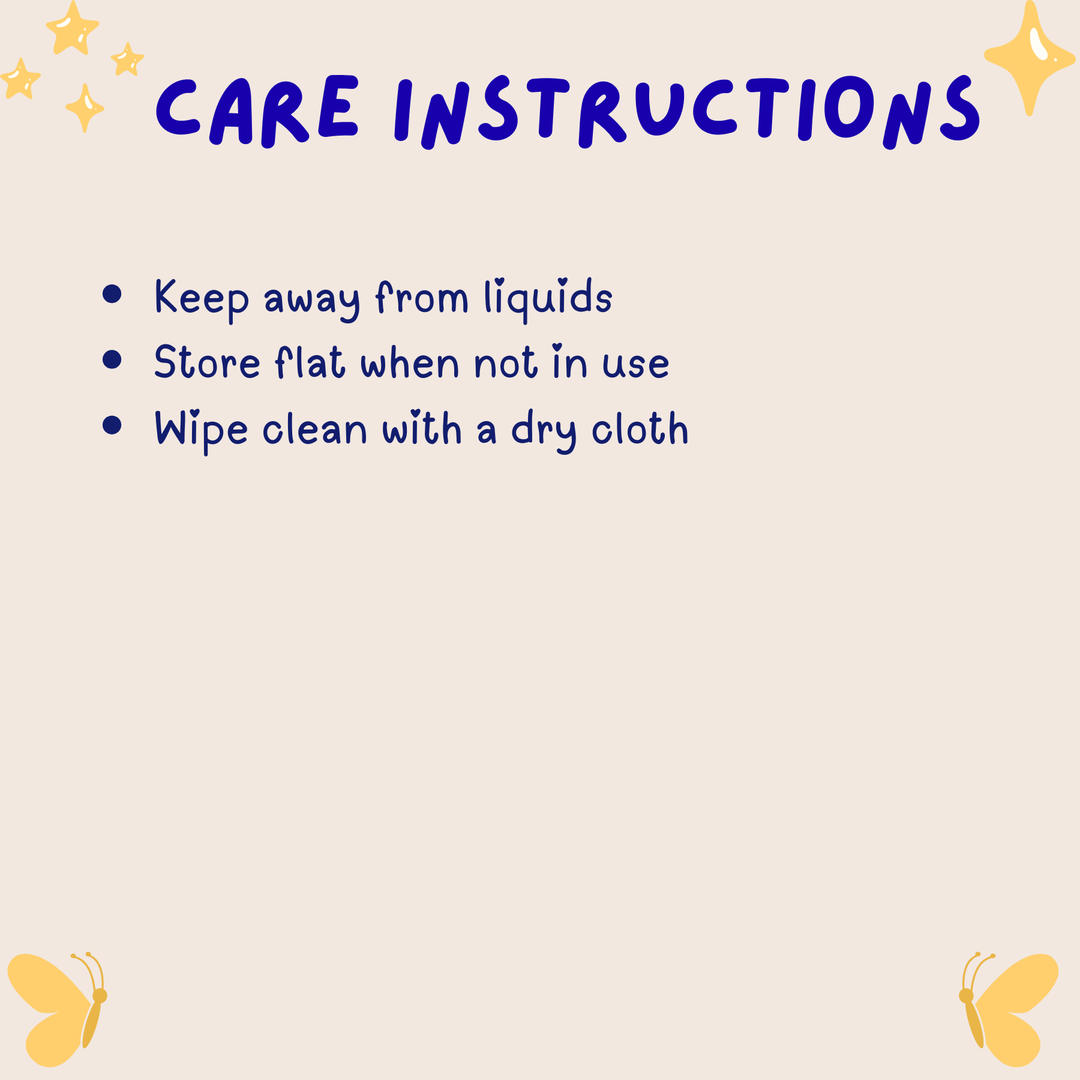 Care instructions text on a light pink background with decorative elements.