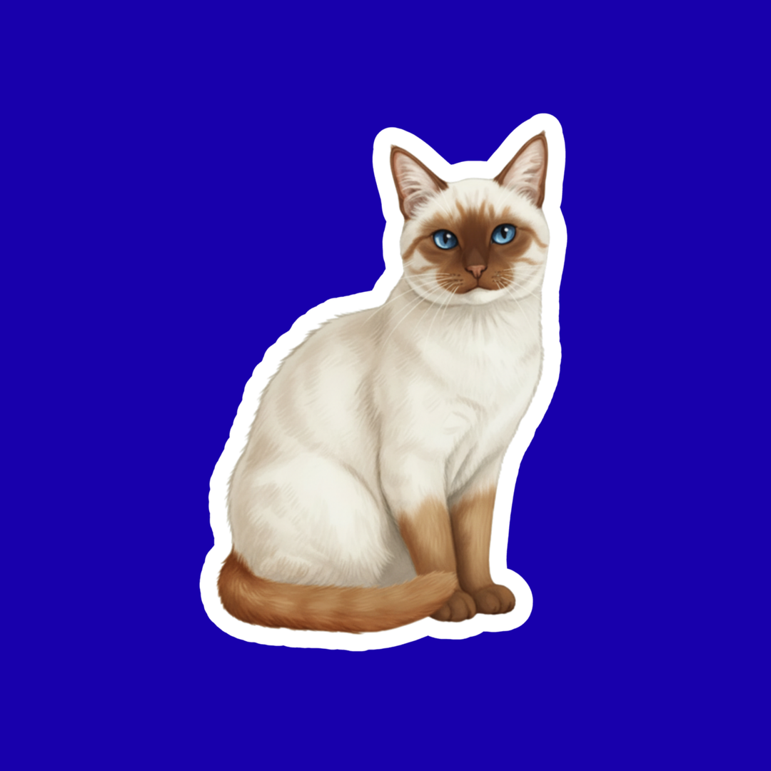 Illustration of a Siamese cat with blue eyes on a blue background