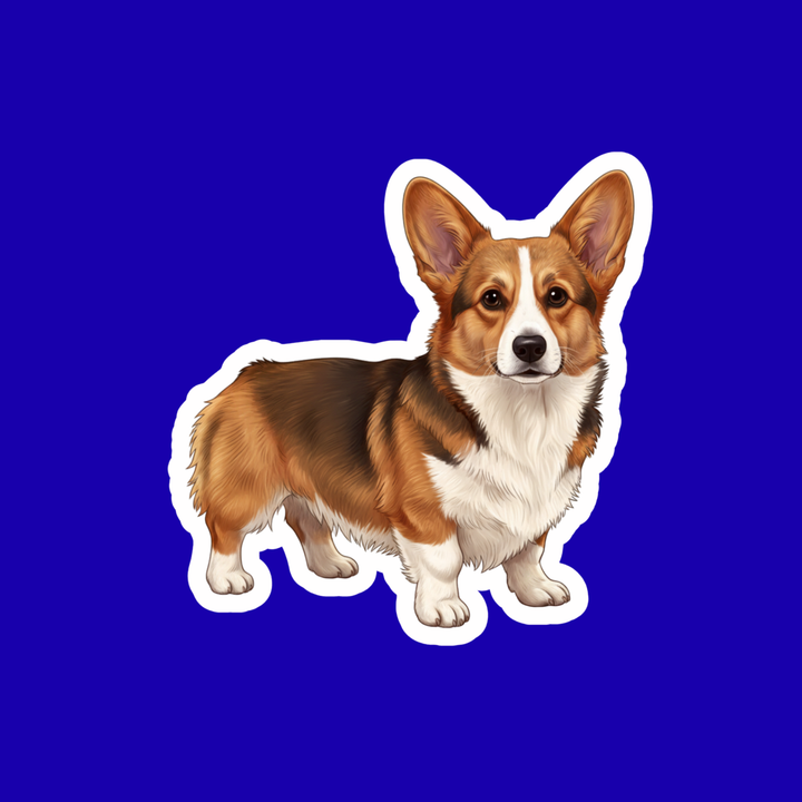 Sticker of a corgi dog on a blue background
