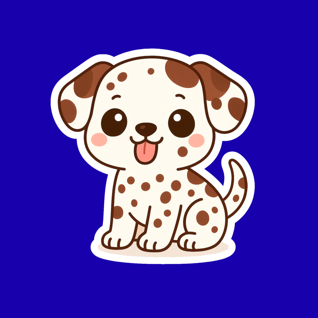 Cartoon dog with brown spots on a blue background
