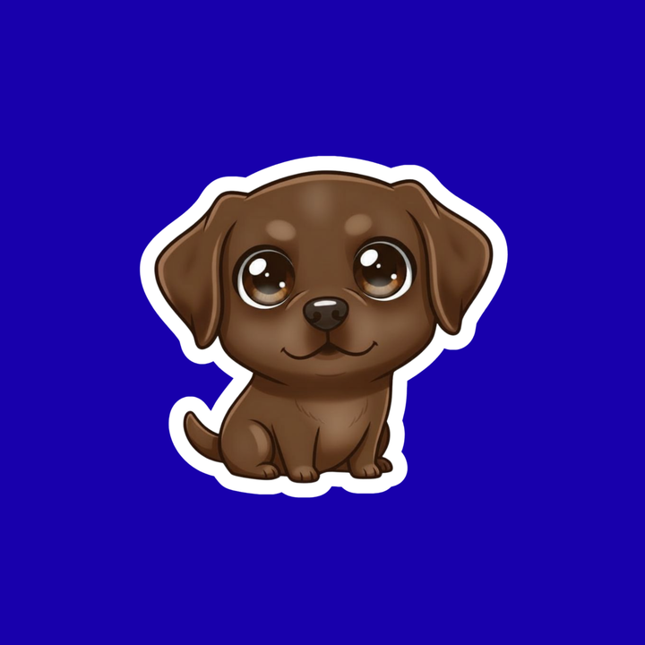Cartoon brown dog sticker on a blue background