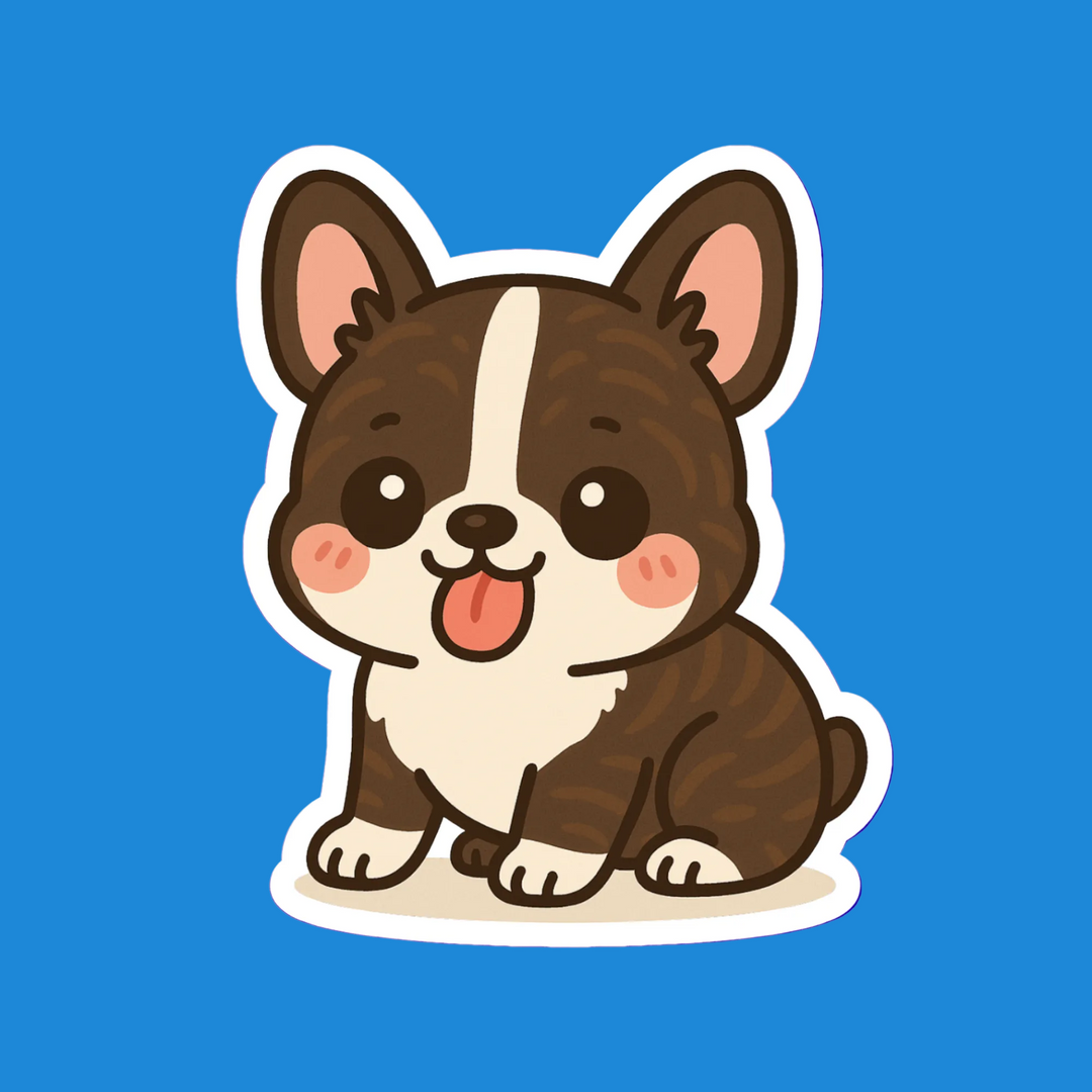 Cartoon dog sticker with a blue background
