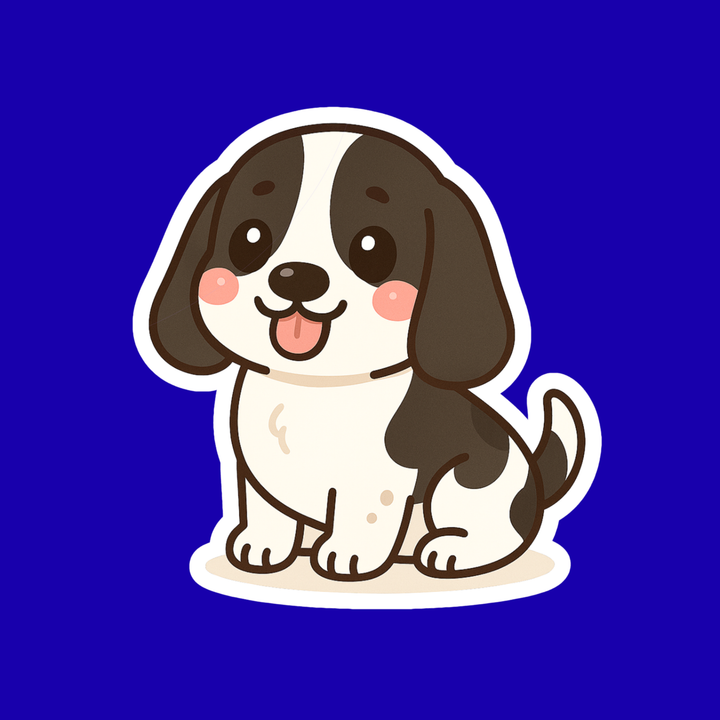 Cartoon dog sticker on a blue background