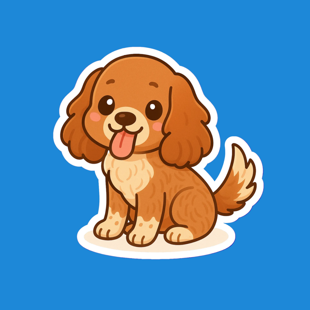 Cartoon dog sticker with a blue background