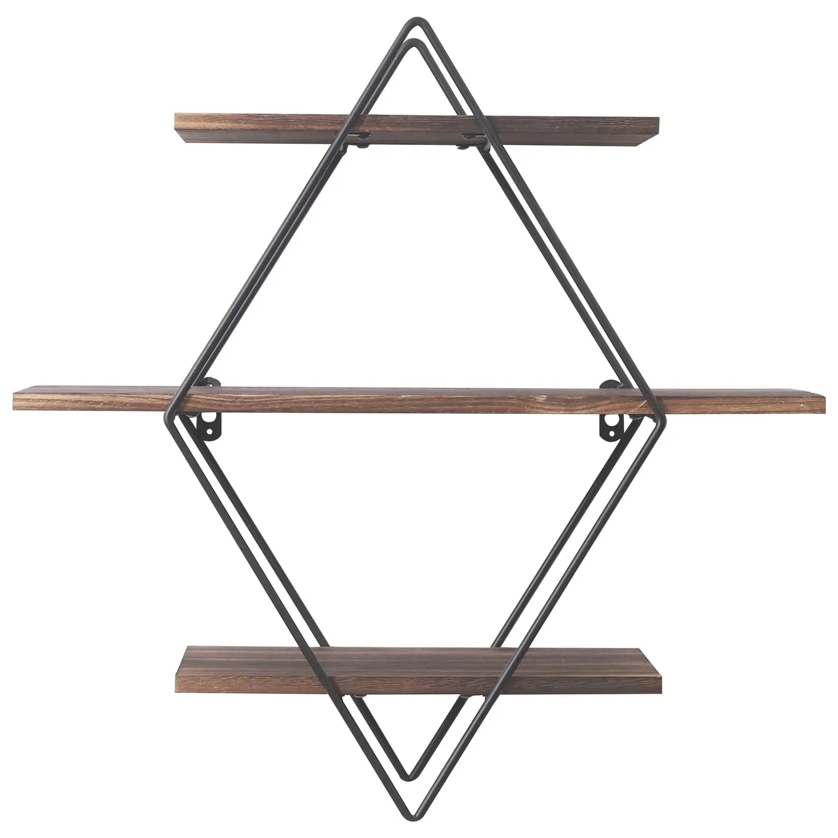 3 Tier Industrial Geometry Wood Floating Shelf Heavy Duty Hanging Wall Mounted Unit - Designs by Mysh