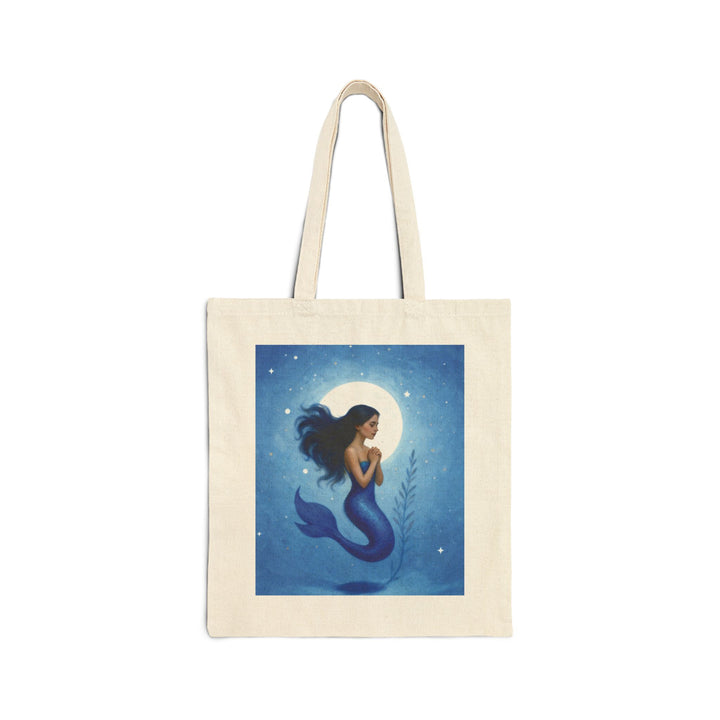 Mermaid Moon Canvas Tote — Ocean Blue Mermaid Illustration Beach Bag - Designs by Mysh