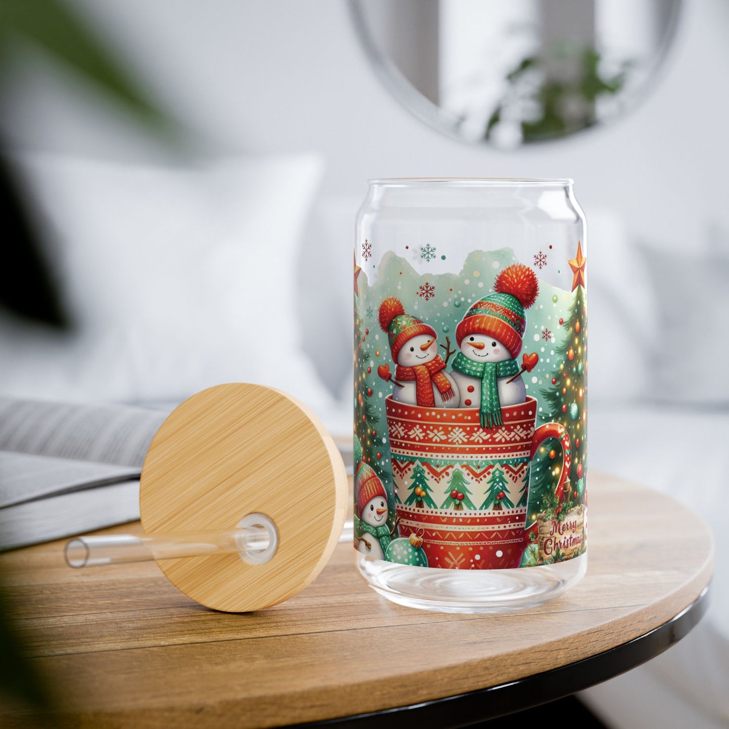 Christmas Motiff Sipper Glass 16oz