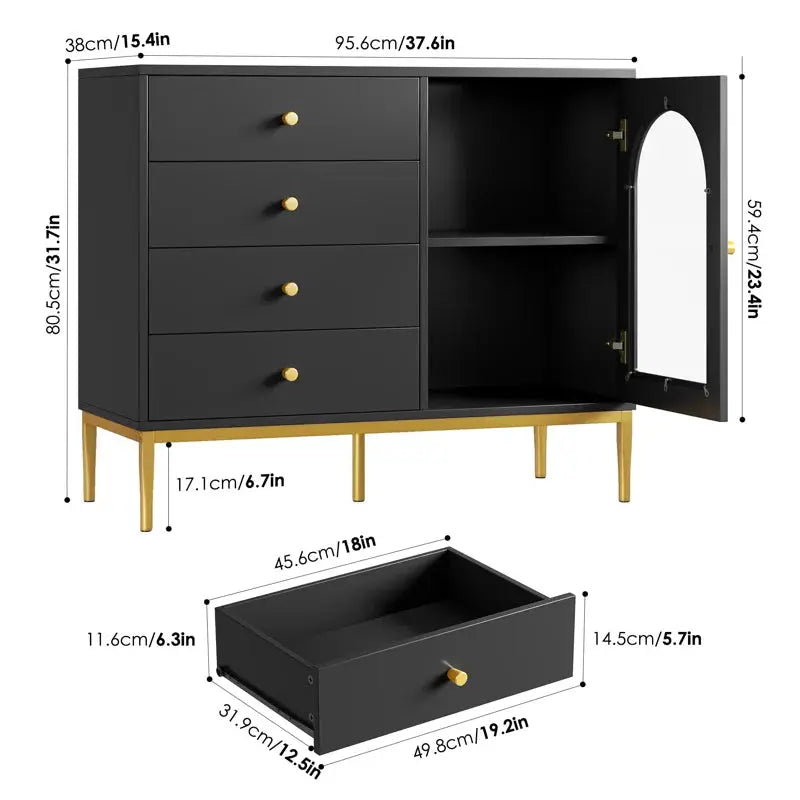 37.7'' Wide 1-Door Accent 4-Drawer Cabinet - Designs by Mysh