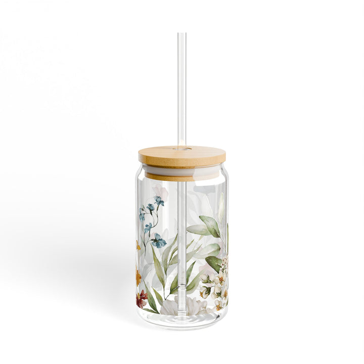 Watercolor Flower Motif - 16oz Sipper Glass - Designs by Mysh