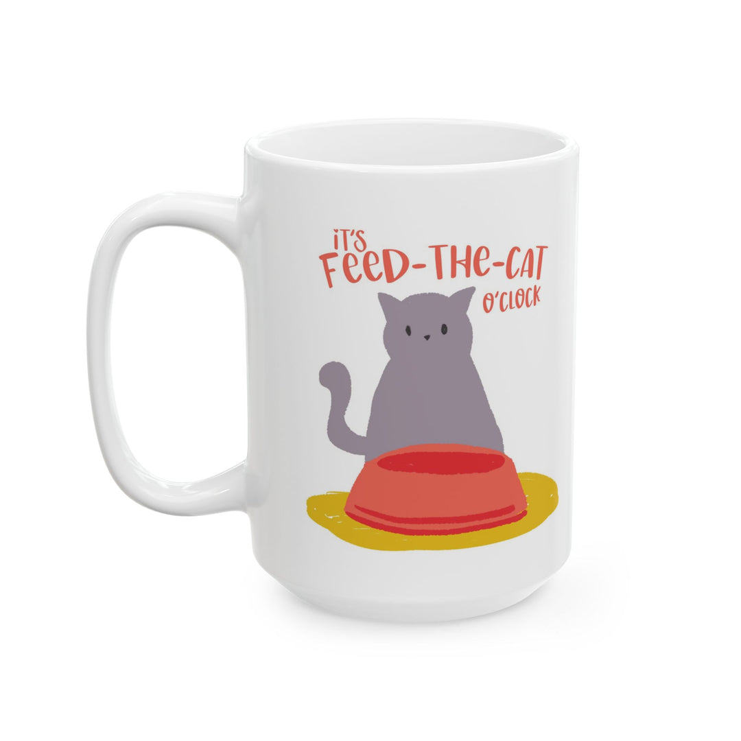 Feed the Cat O’Clock Colorful Cat Ceramic Mug – Cat Lover Gift (15oz)