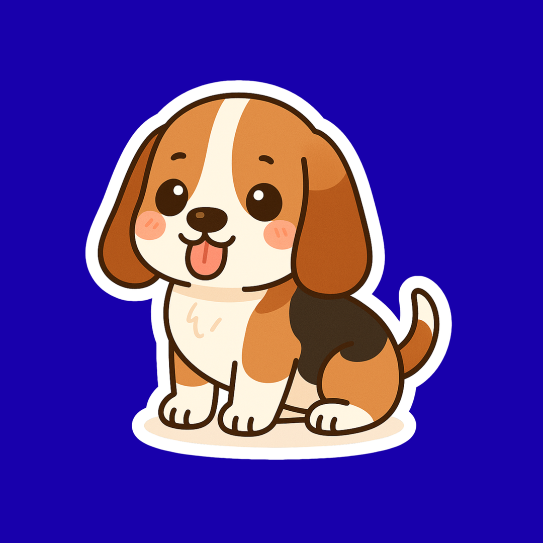Cartoon dog sticker with a blue background