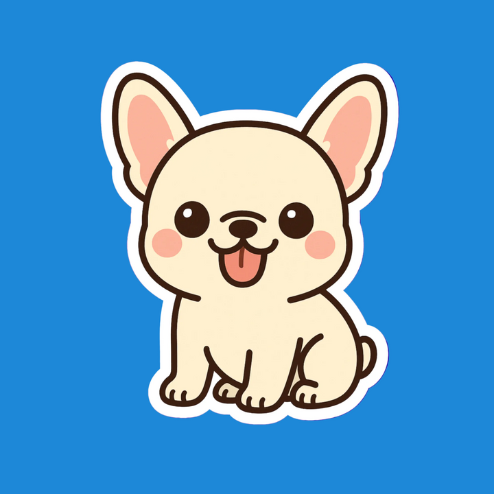 Cartoon dog sticker with a blue background