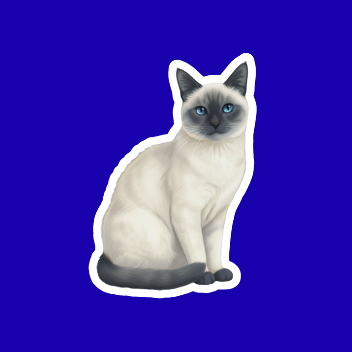 Sticker of a Siamese cat with blue eyes on a blue background