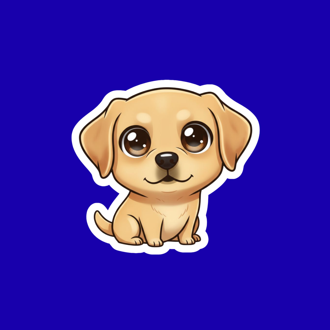 Cartoon dog sticker on a blue background