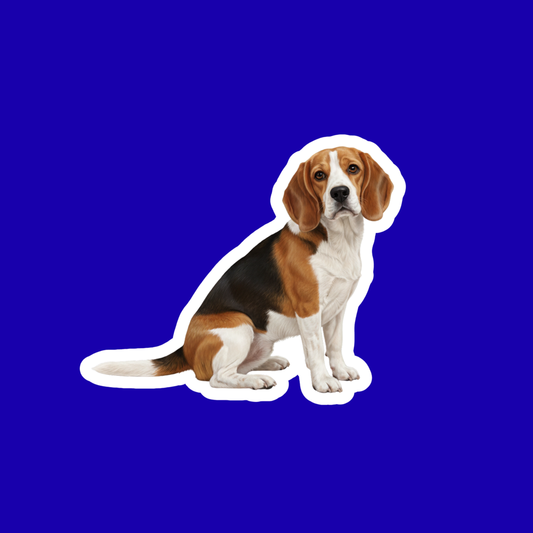 Stylized illustration of a beagle dog on a blue background