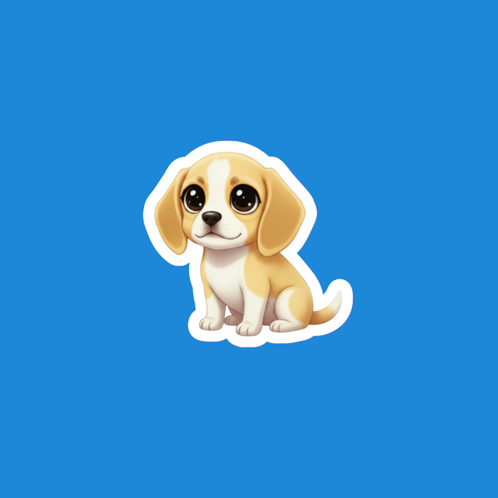 Cartoon dog sticker on a blue background