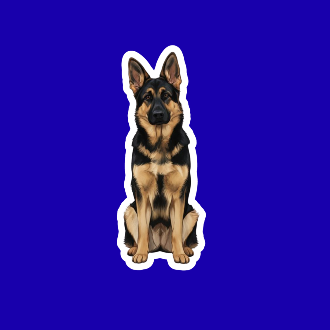 Sticker of a German Shepherd dog on a blue background