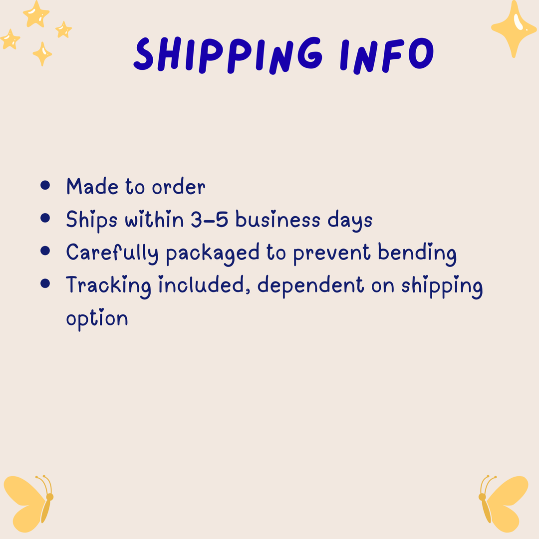 Shipping information text on a light background with decorative elements