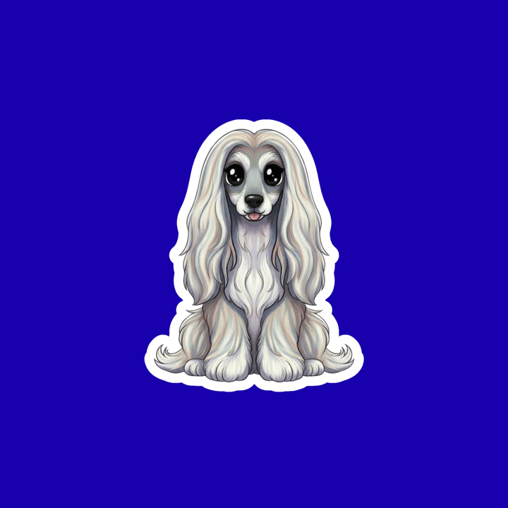 Illustration of a dog with long hair on a blue background