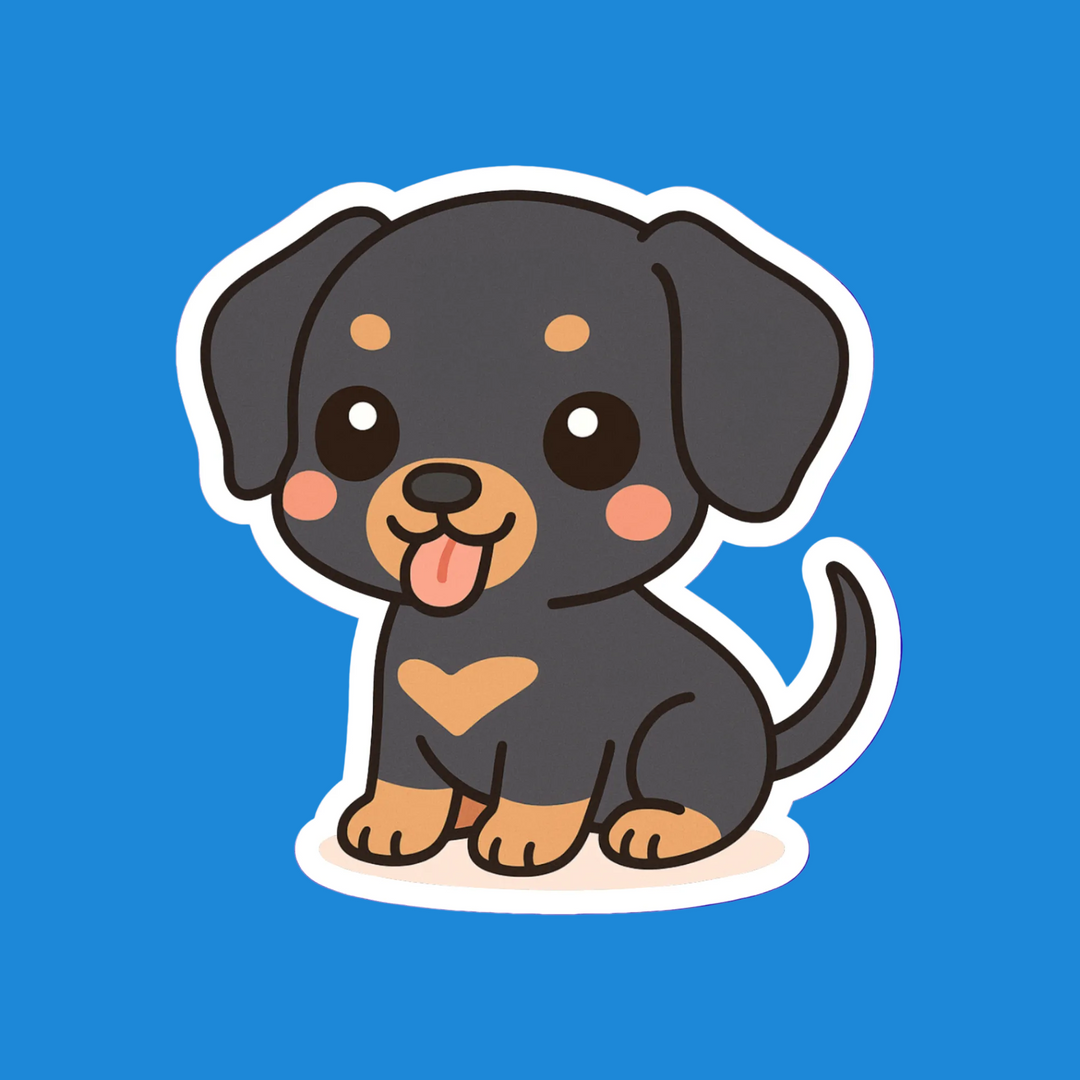 Cartoon dog sticker with a blue background