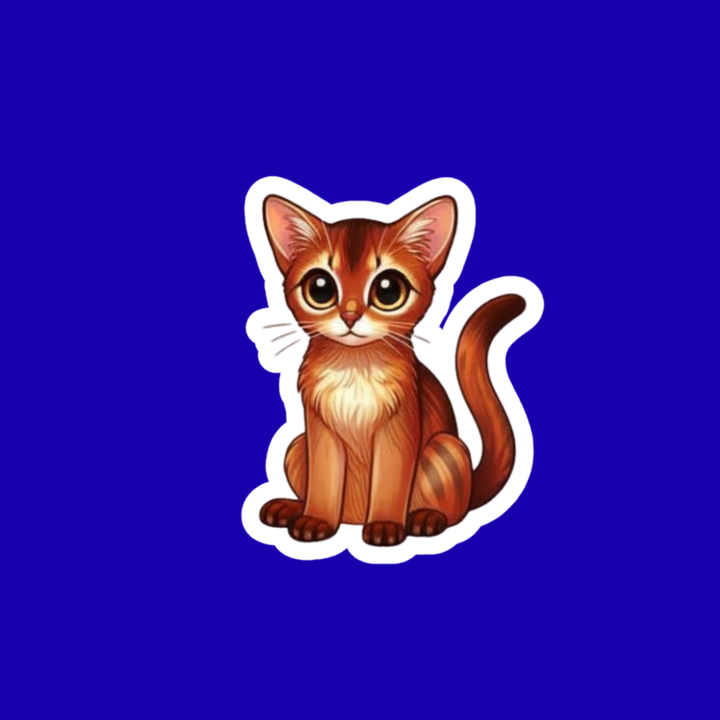 Cartoon cat sticker on a blue background