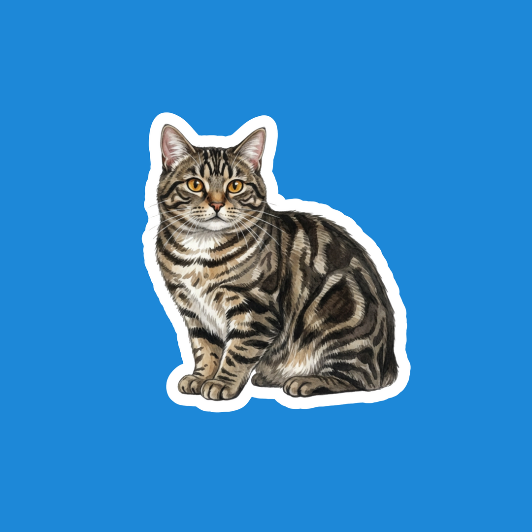 Manx Brown Tabby Cat Fridge Magnet | Watercolor Art