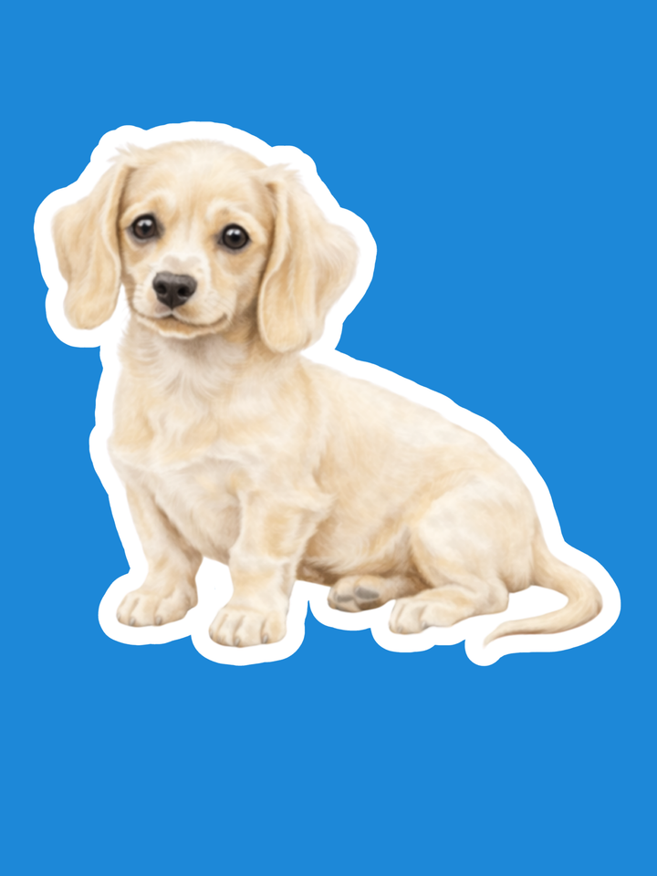 Stylized image of a beige dog on a blue background