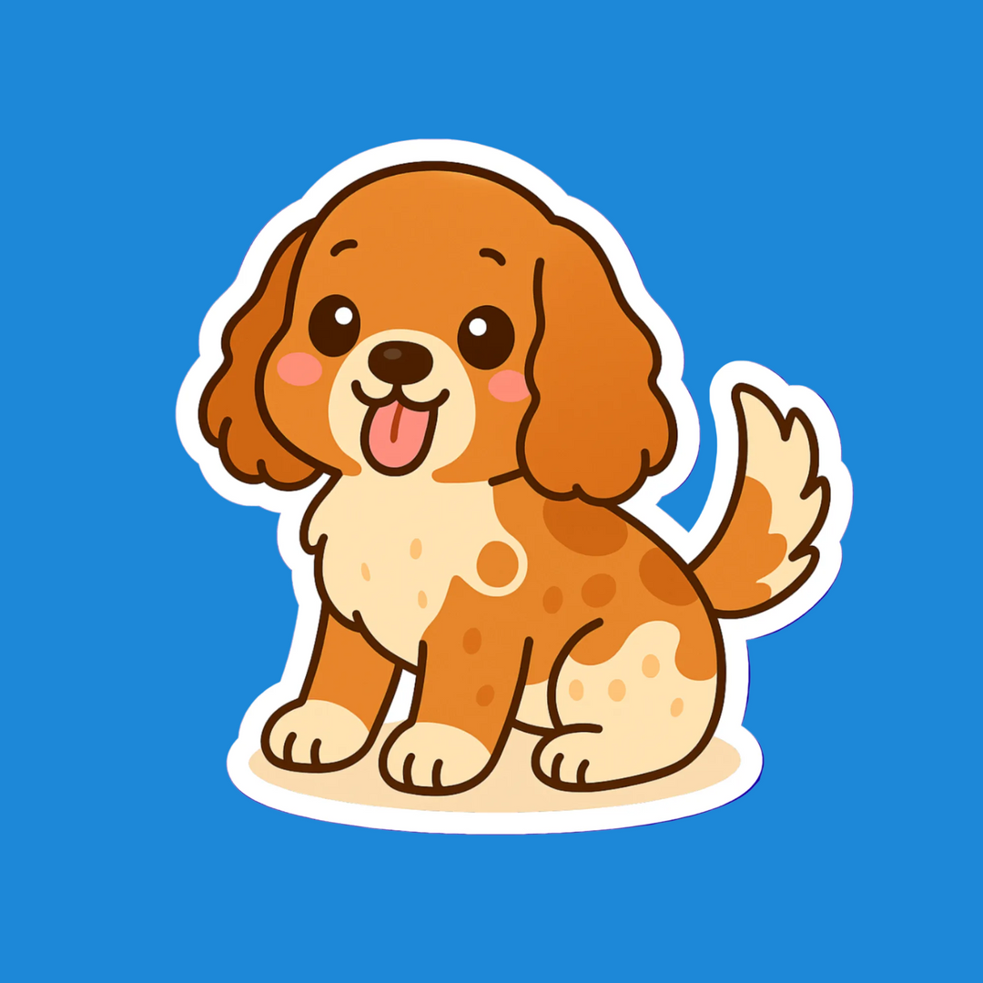 Cartoon dog sticker on a blue background