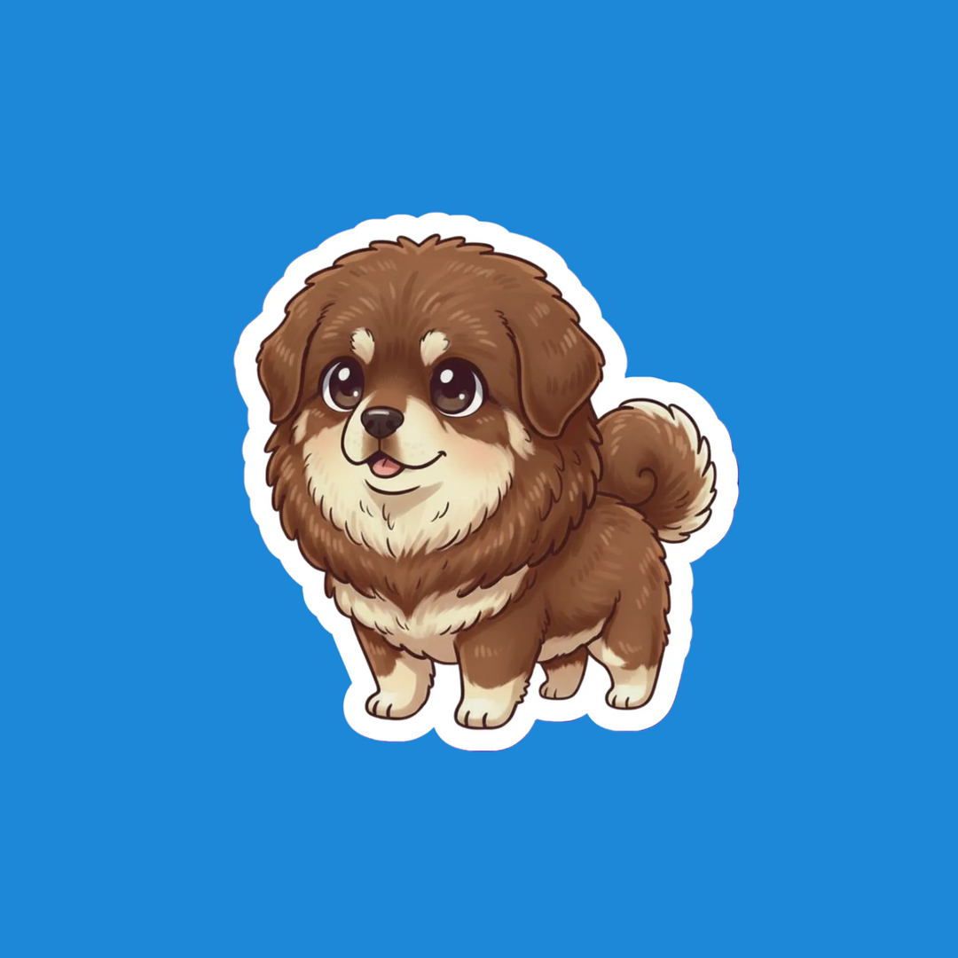 Cartoon dog sticker on a blue background