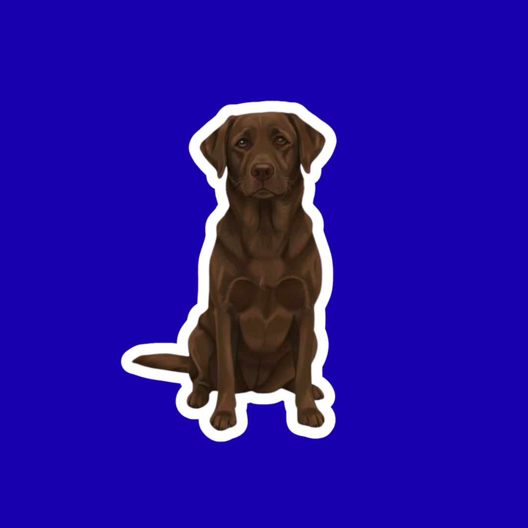 Sticker of a brown dog on a blue background