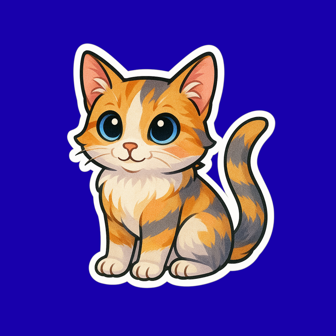 Cartoon cat with blue eyes on a blue background