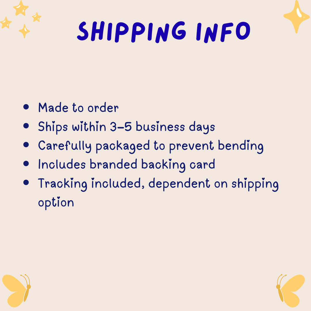 Shipping information text on a light background with decorative elements