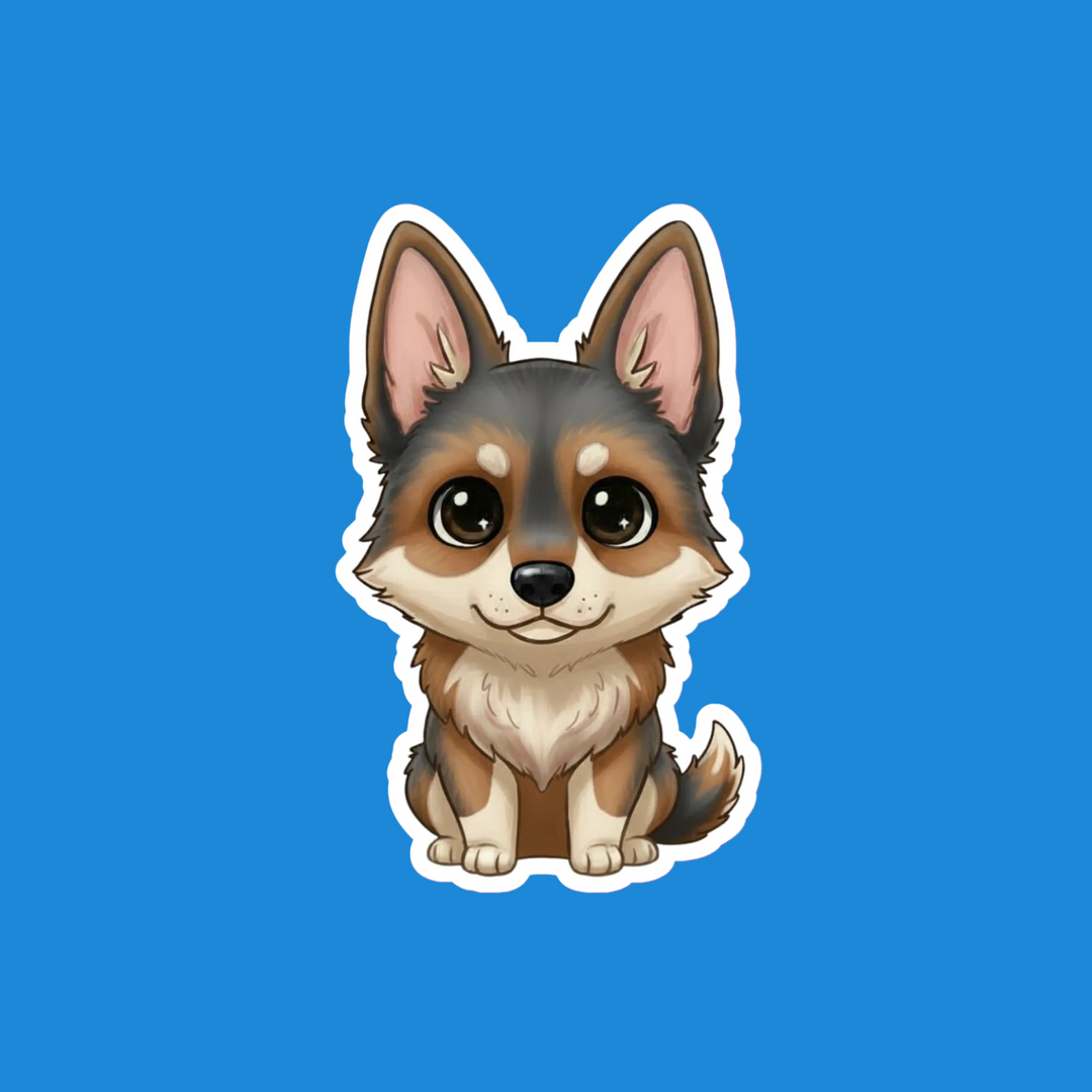 Cartoon dog sticker on a blue background