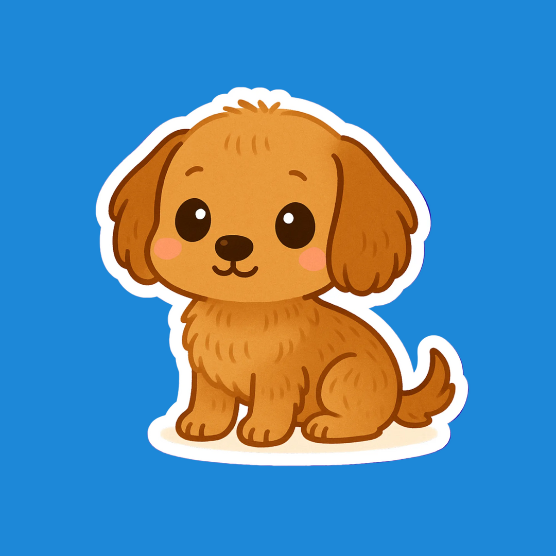 Cartoon dog sticker on a blue background