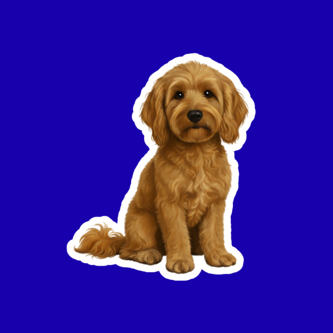 Illustration of a brown dog on a blue background