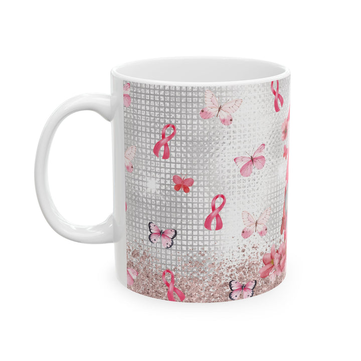 Pink Ribbon &amp; Butterflies Ceramic Mug – Breast Cancer Awareness Gift (15oz)