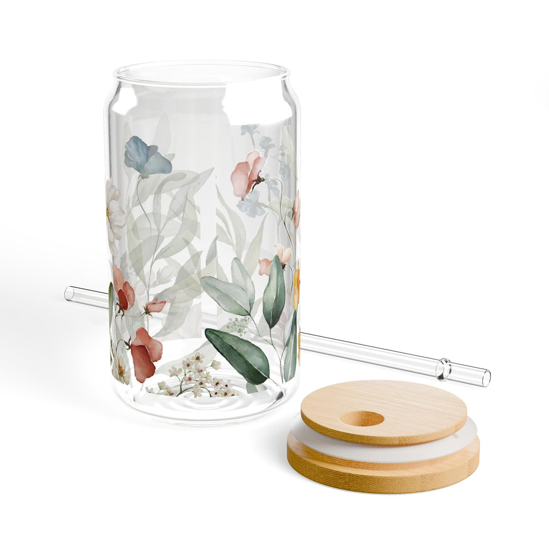 Watercolor Flower Motif - 16oz Sipper Glass - Designs by Mysh